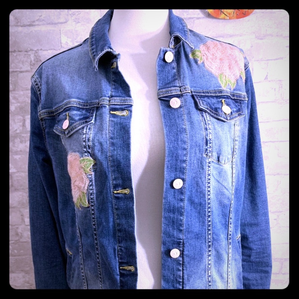 Lularoe Denim Jacket with Floral Design LG
